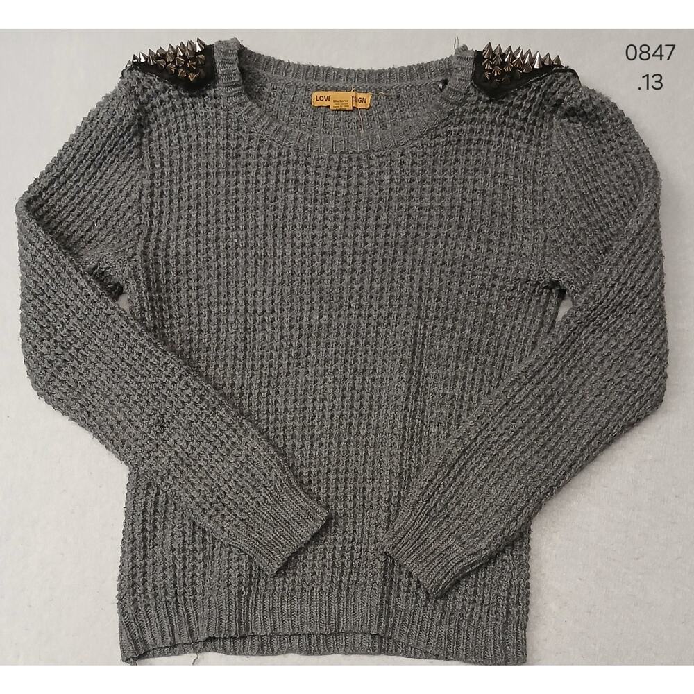 Love By Design (Medium) Gray Chunk Waffle Knit Sweatshirt